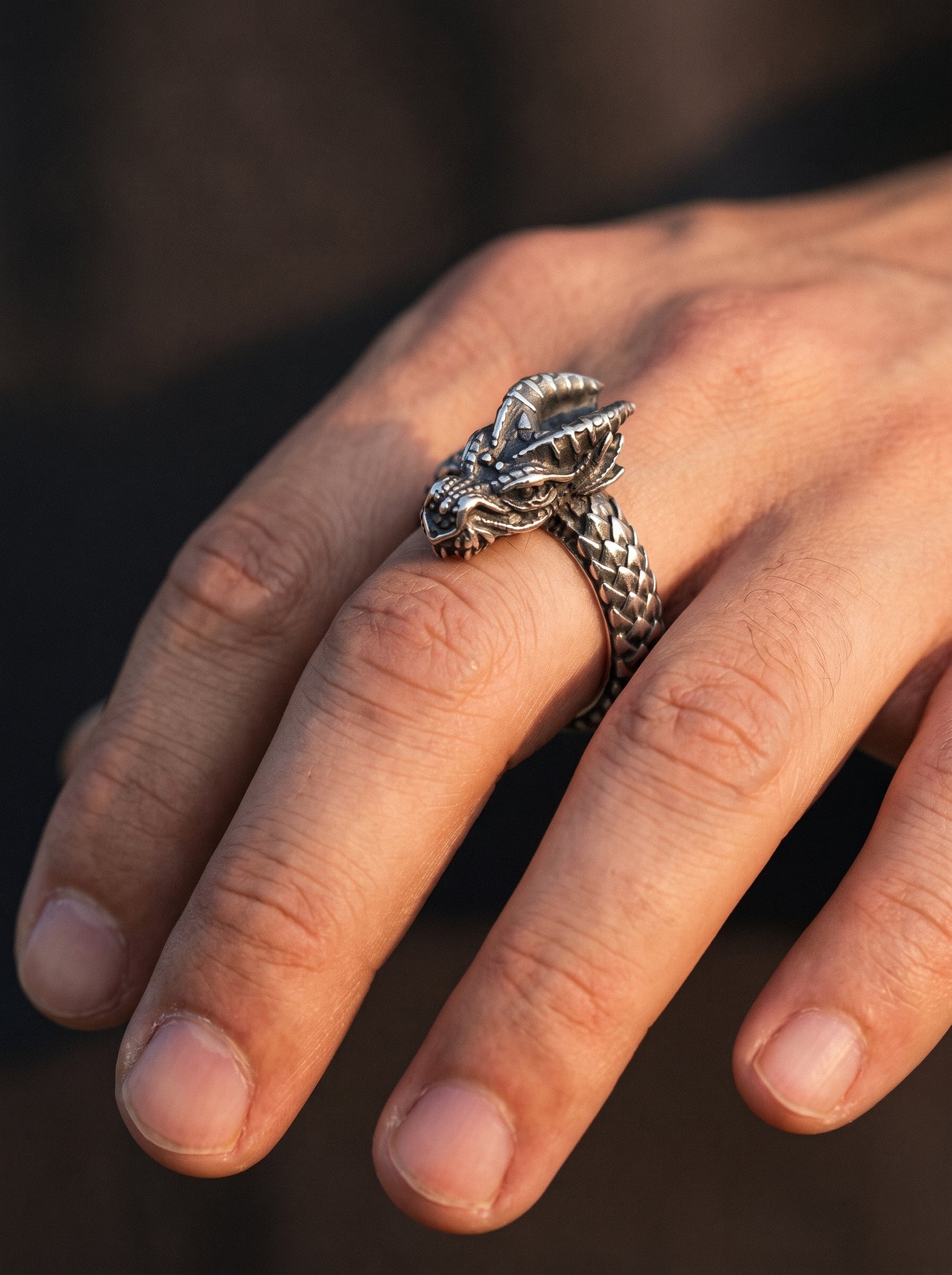 Bague Tête de Dragon Nordique Viking en Acier Inoxydable