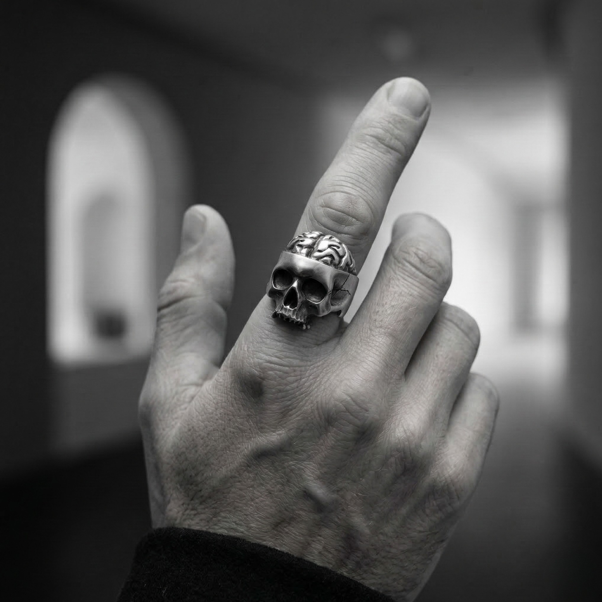 Bague TÊTE DE MORT CERVEAU en Acier