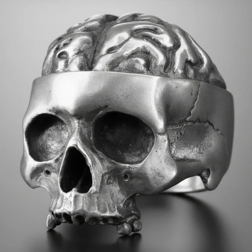 Bague tete de mort avec cerveau apparent