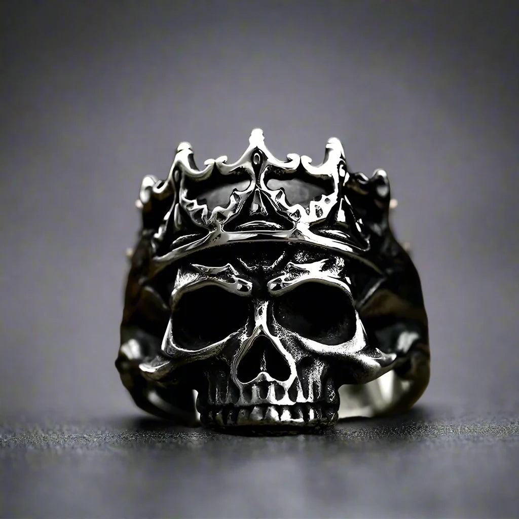 Bague Tête de Mort Gothique Homme COURONNÉE