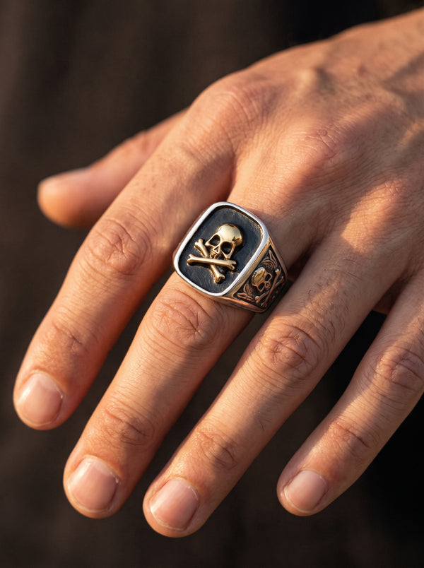Stainless Steel Skull Ring For Men Classic Biker Rings Golden - Style B / 13