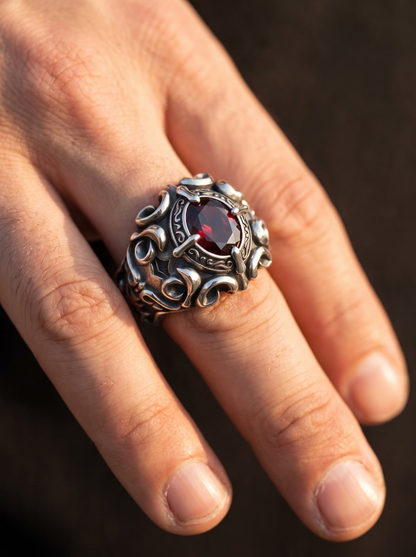 Bague Gothique Homme ROUGE BRILLANT