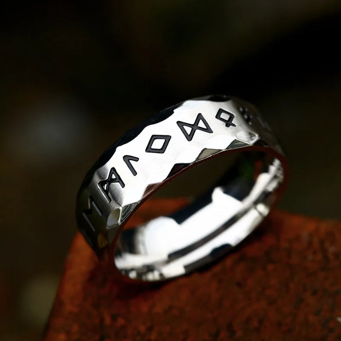 Bague Viking Homme Acier ARGENTÉ RUNES GRAVÉES
