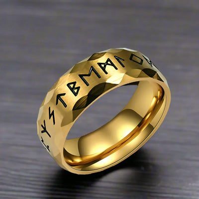 Bague Viking Homme Acier DORÉE FACETÉE
