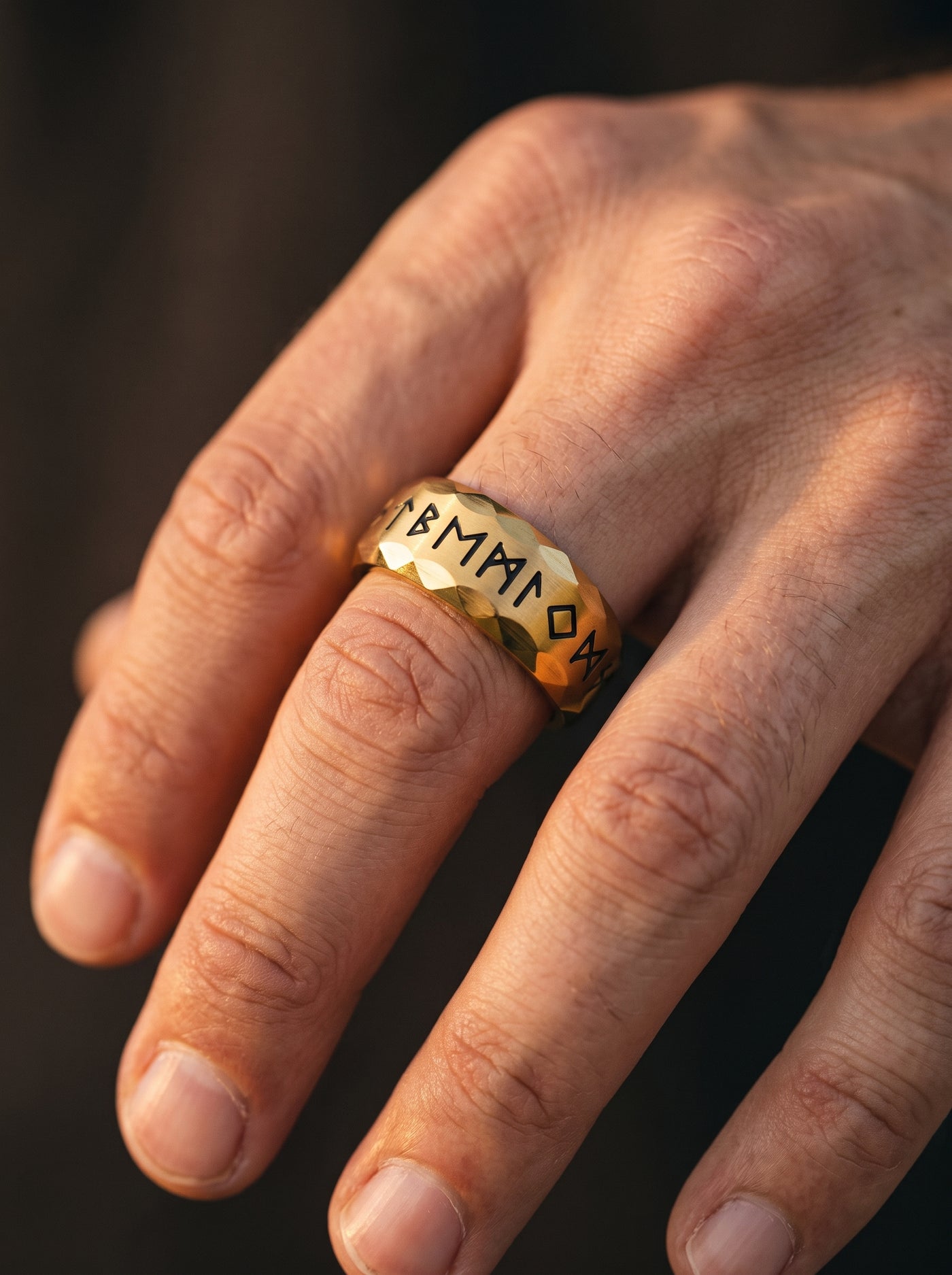 Bague Viking Homme Acier DORÉE FACETÉE