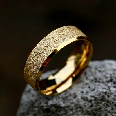 Bague Viking Homme Acier DORÉE TEXTURÉE