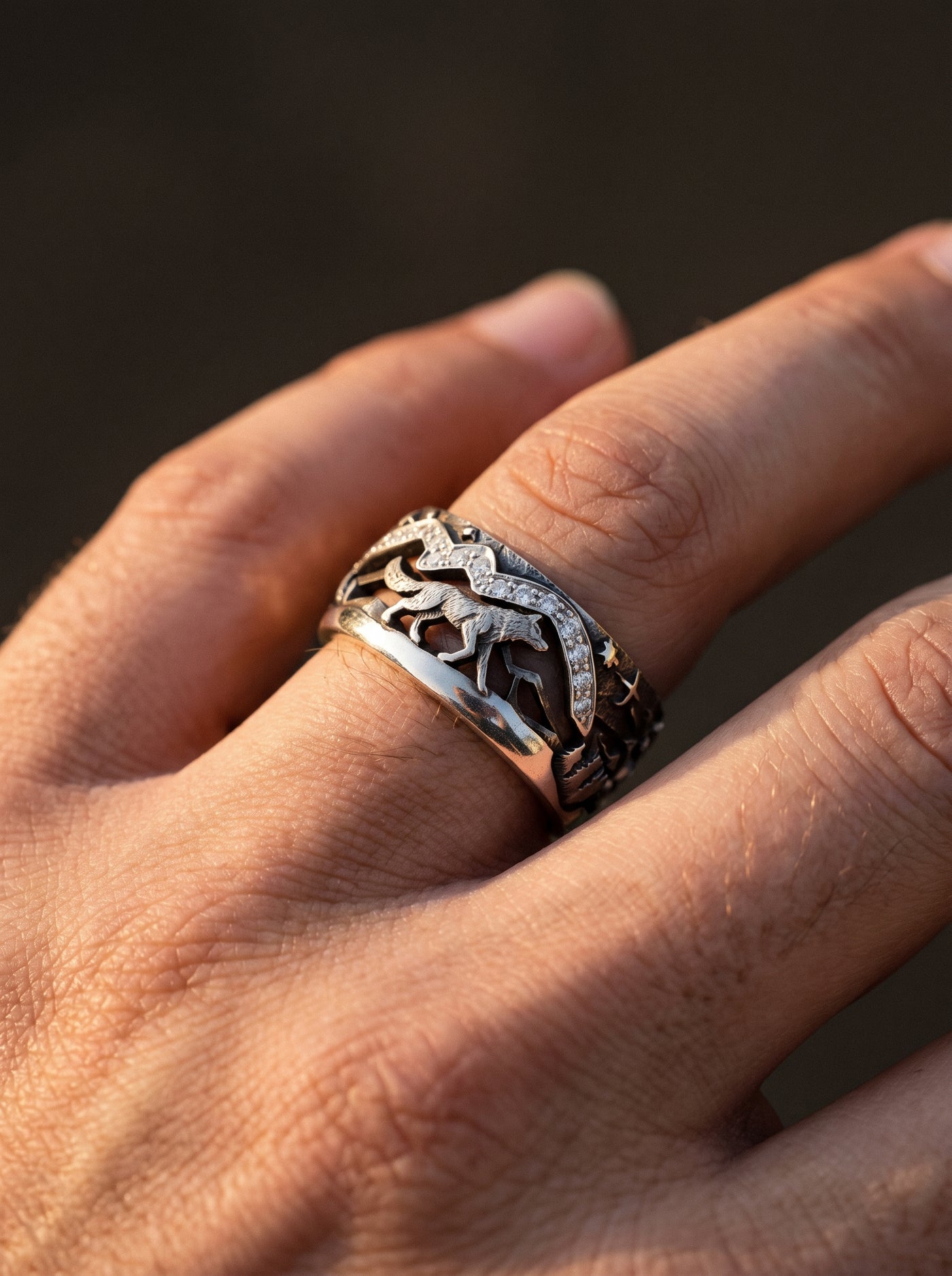 Bague Viking Homme Cuivre GRAVÉE LOUP