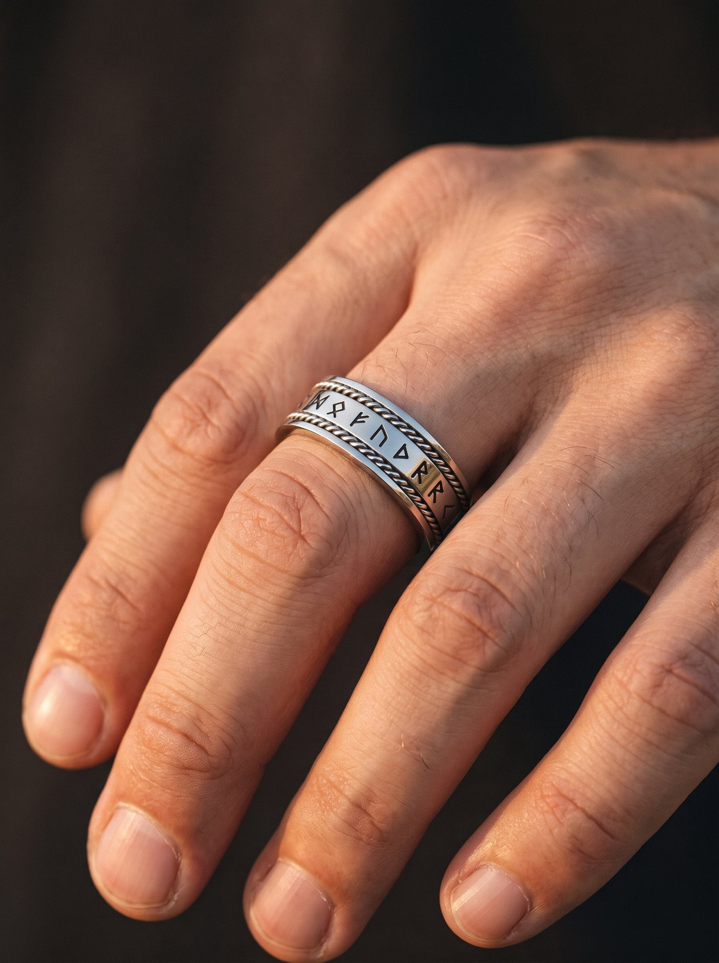 Bague Viking Homme Acier GRAVÉE RONDE