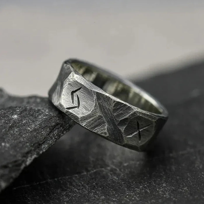 Bague Viking Homme Acier GRAVÉE TEXTURÉE