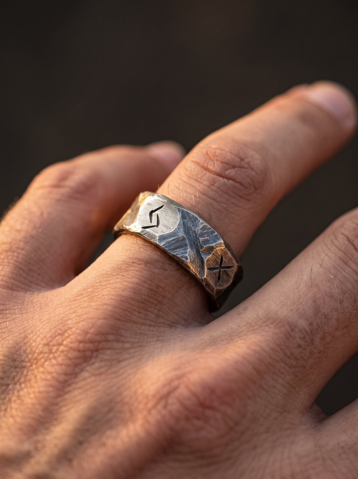 Bague Viking Homme Acier GRAVÉE TEXTURÉE