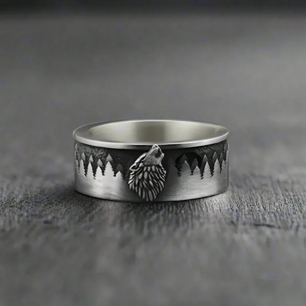 Bague Viking Homme Acier LOUP GRAVÉ