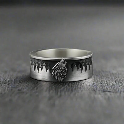 Bague Viking Homme Acier LOUP GRAVÉ