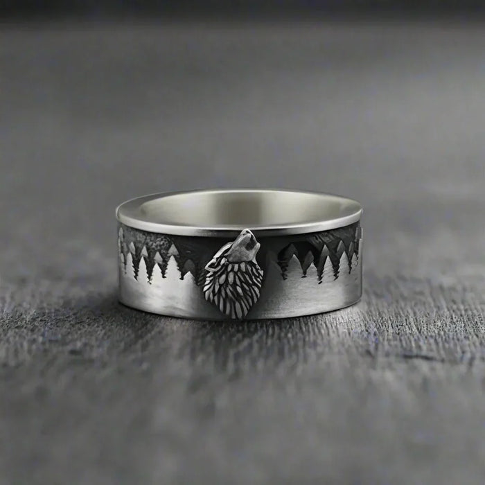 Bague Viking Homme Acier LOUP GRAVÉ