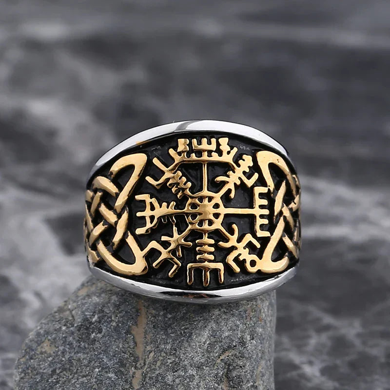 Bague Viking Homme Acier NOIRE DORÉE VIGVISIR