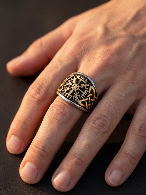 Bague Viking Vigvisir en Acier Doré - Doré / 13