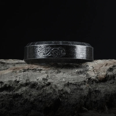 Bague Viking Homme Acier NOIRE GRAVÉE