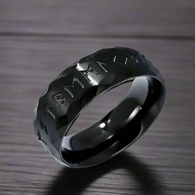 Bague Viking Homme Acier NOIRE POLIE RUNES