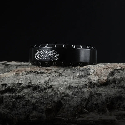 Bague Viking Homme Acier RUNES NOIRES CELTES