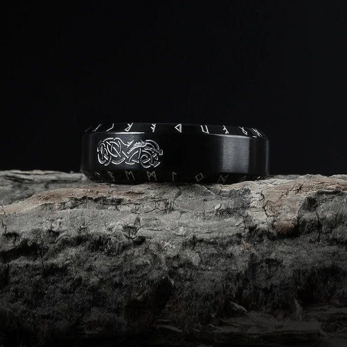 Bague Viking Homme Acier RUNES NOIRES CELTES