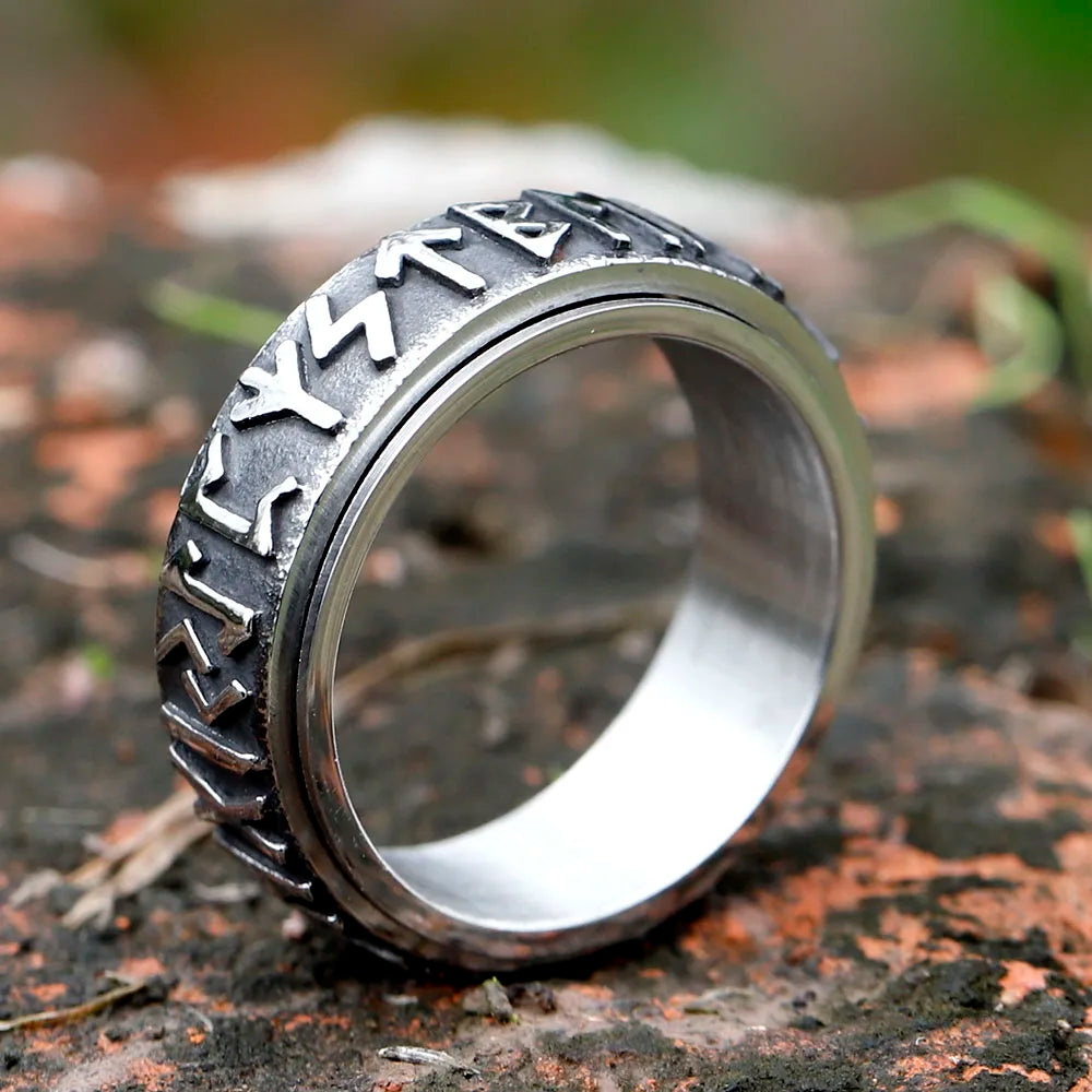 Bague Viking Homme Acier TOURNANTE RUNES