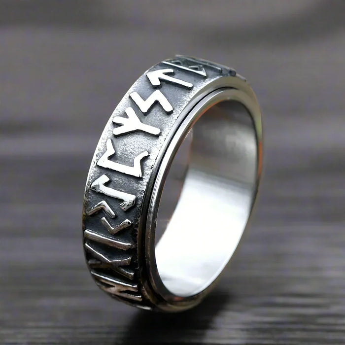 Bague Viking Homme Acier TOURNANTE RUNES