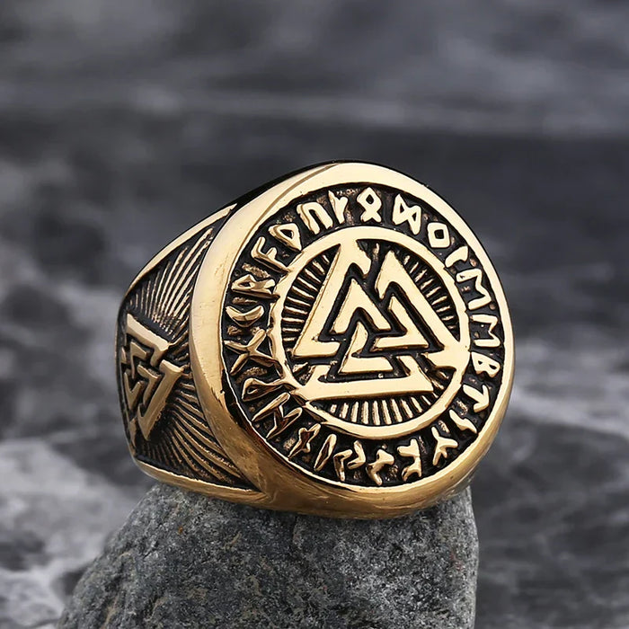 Bague Viking Homme Acier VALKNUT DORÉ