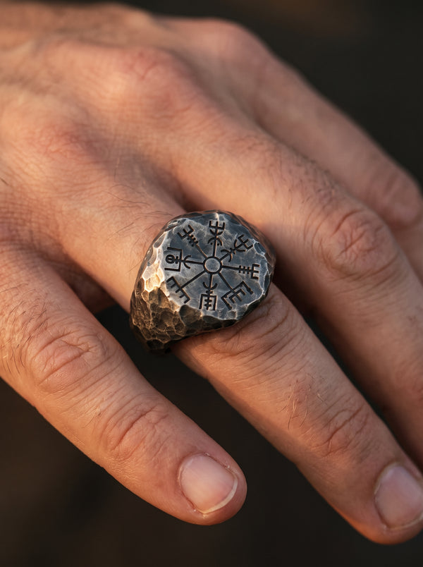 Chevalière Viking en Acier Vegvisir - acier inoxydable Antique / 14