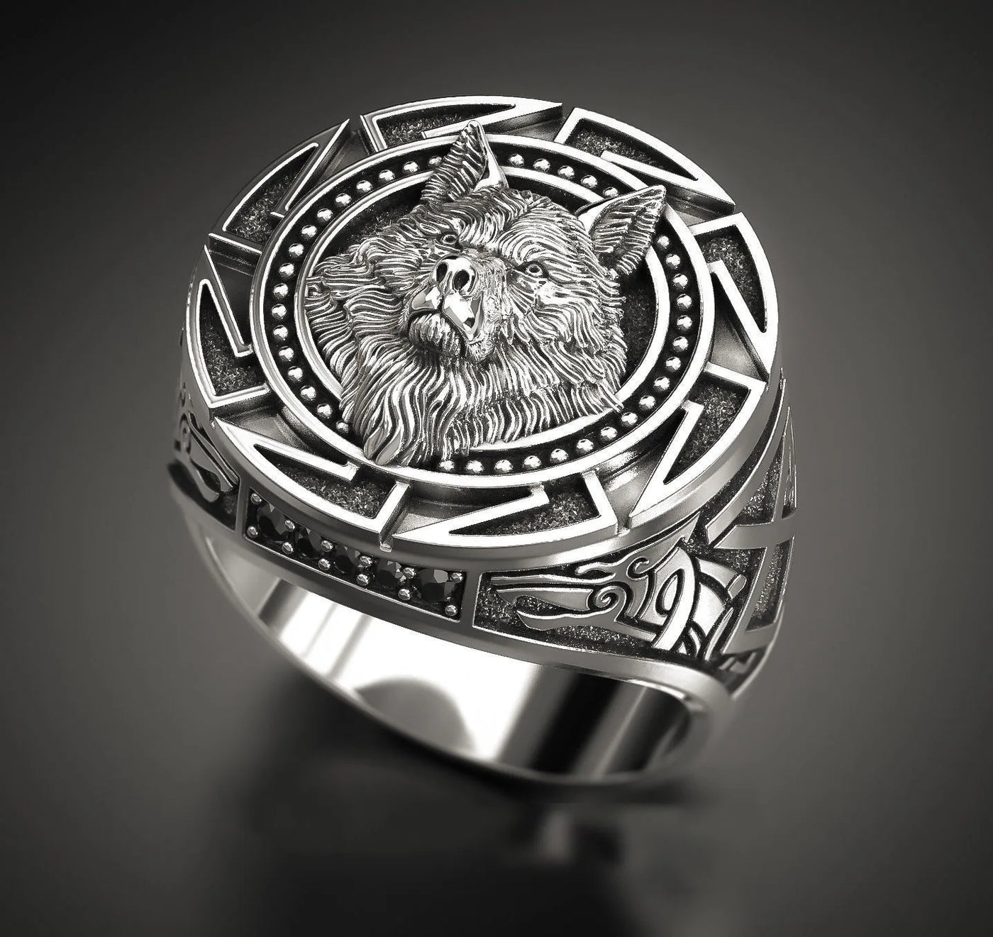 Bague Viking Homme Argent LOUP GRAVÉ