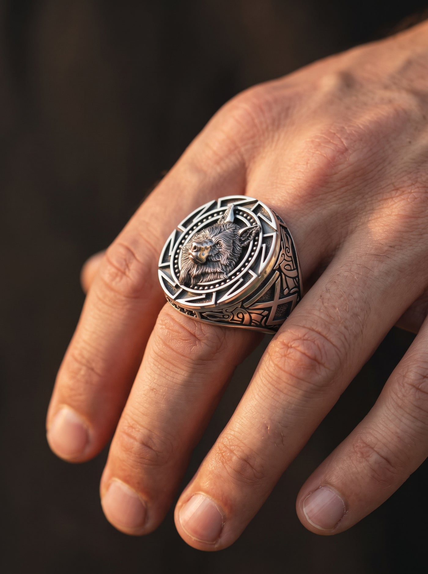 Bague Viking Homme Acier Inoxydable LOUP GRAVÉ
