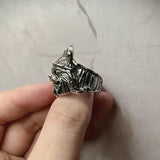 Bague Viking Chat Guerrier - Argent / Ajustable