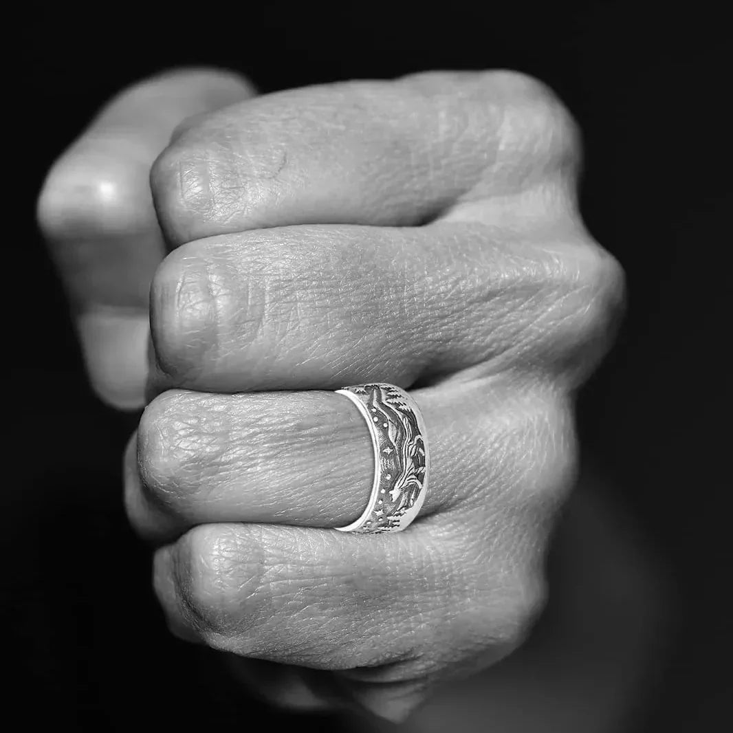 Bague Viking Homme Cuivre LOUVE GRAVÉE