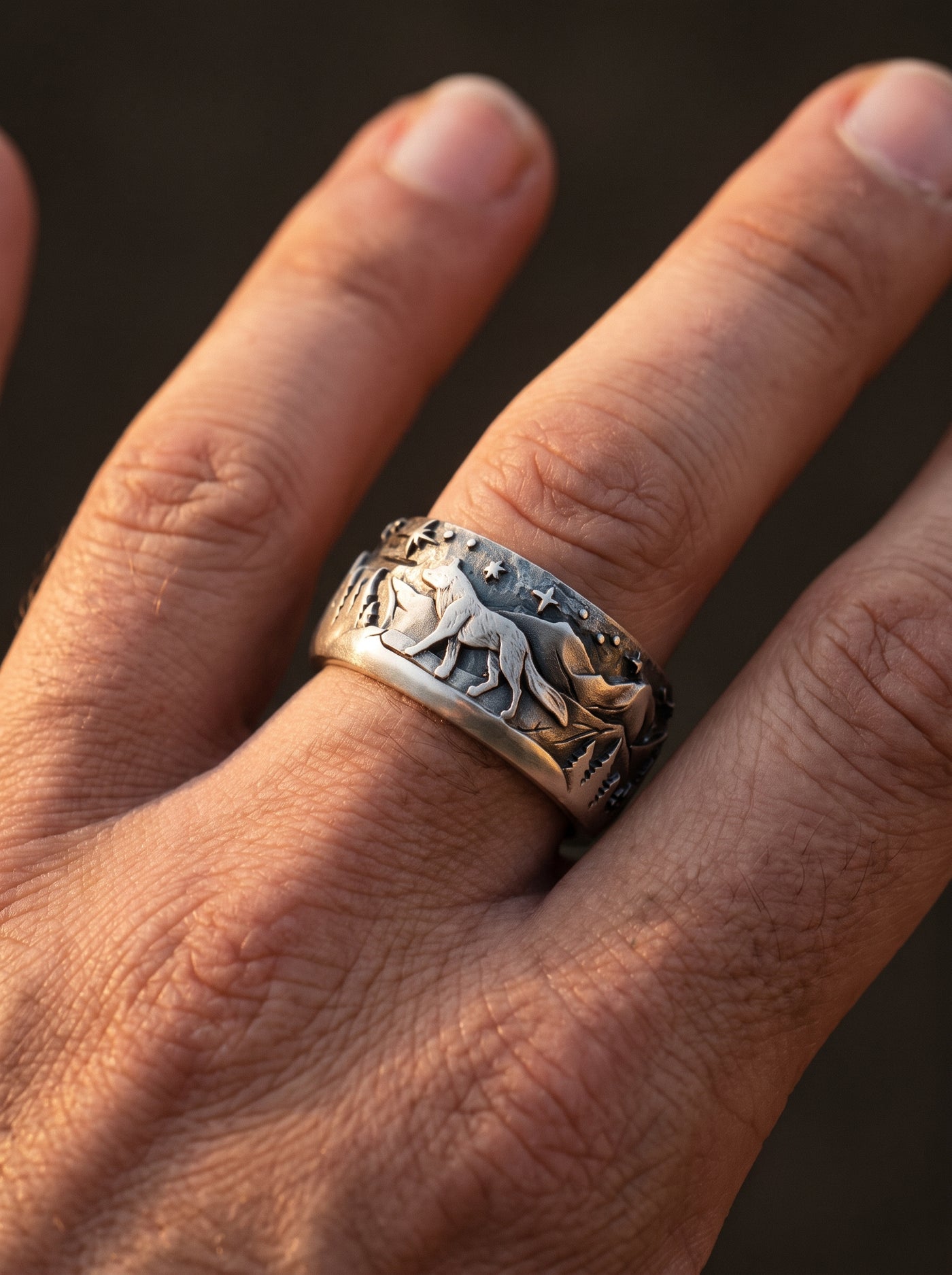 Bague Viking Homme Cuivre LOUVE GRAVÉE
