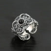 Open Adjustable Ring Men Vintage Black Stone - resizable / S0069