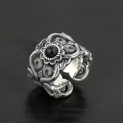 Bague Vintage Homme NOIRE AJUSTABLE ORNEMENTÉE