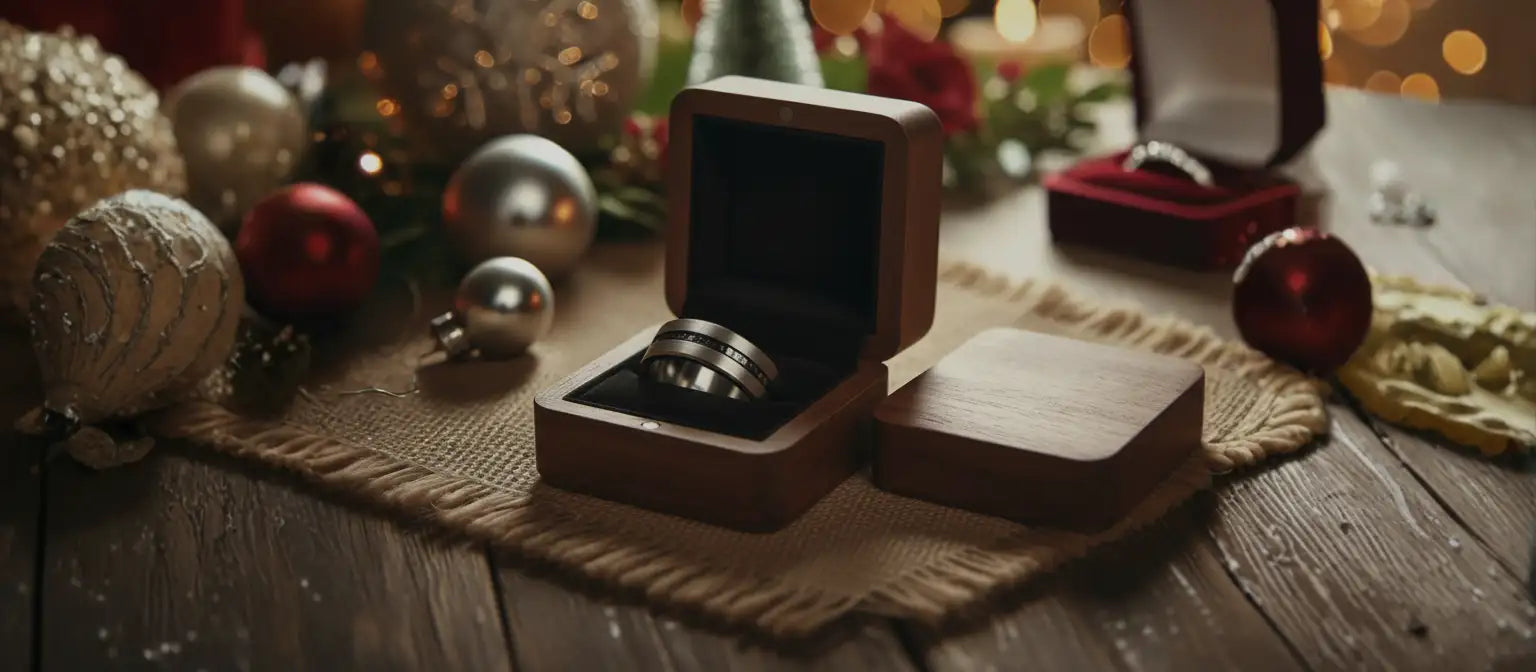boite à bijoux avec une bague pour homme à l'intérieur