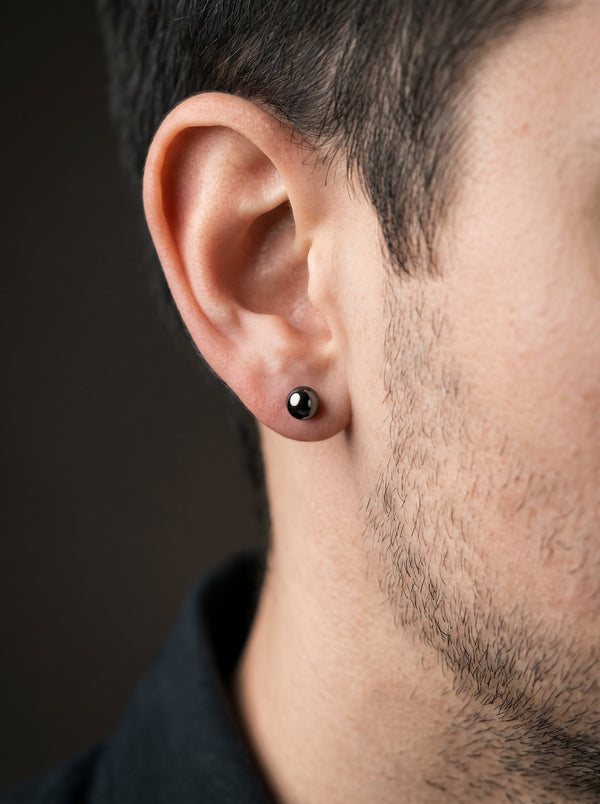 Boucle d’Oreille Homme BOULE NOIRE (Paire)