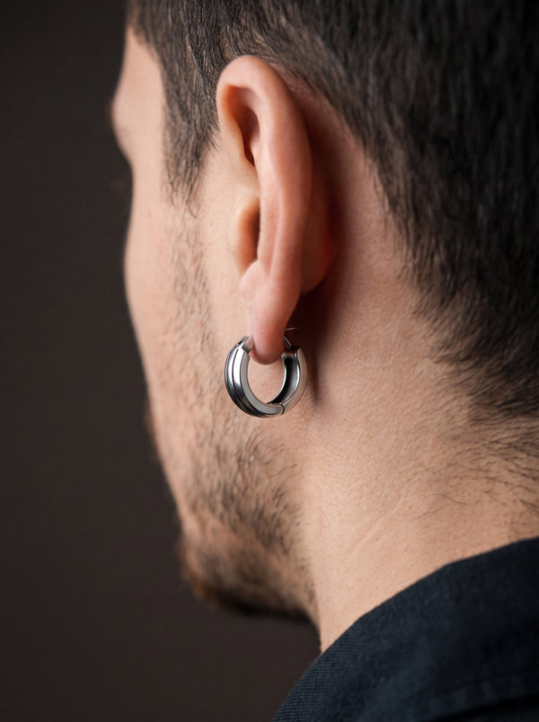 Boucle d'Oreille Homme Anneau Acier