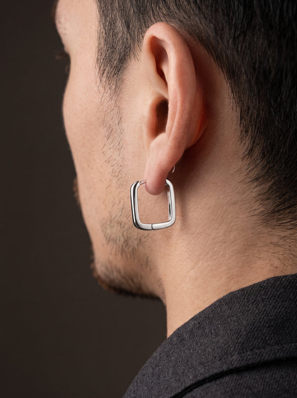 Boucle d’Oreille Homme CARRÉ acier inoxydable (Paire)