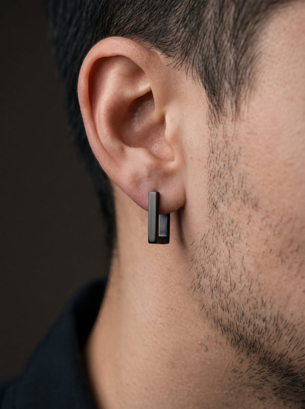Boucle d’Oreille Homme CARRÉ NOIR (Paire)