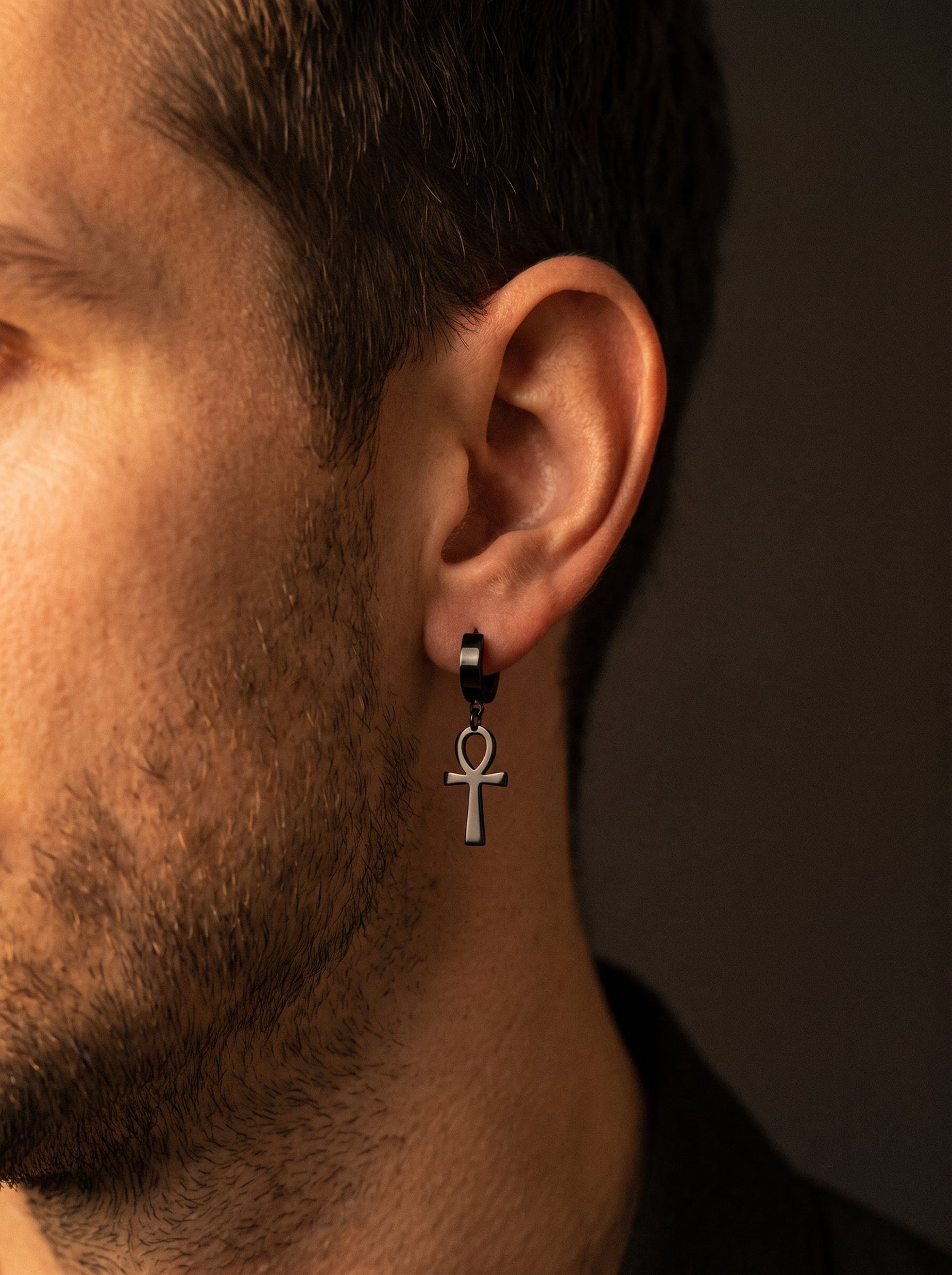 Boucle d'Oreille Homme CROIX ANKH (Paire)