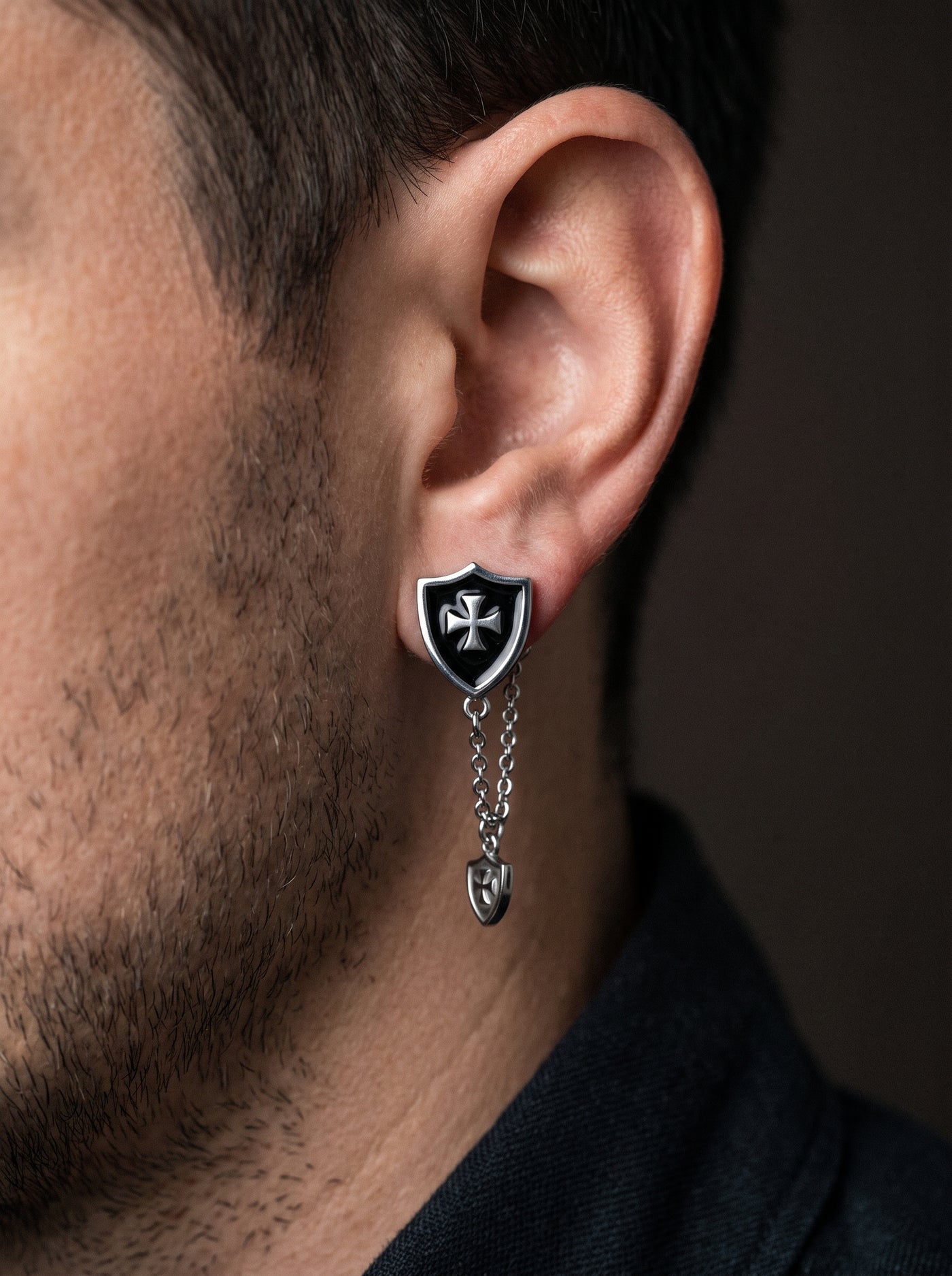 Boucle d'Oreille Homme CROIX DE MALTE (Paire)