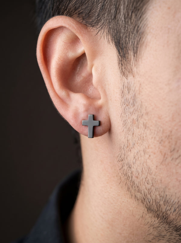 Boucle d’Oreille Homme CROIX NOIRE (Paire)