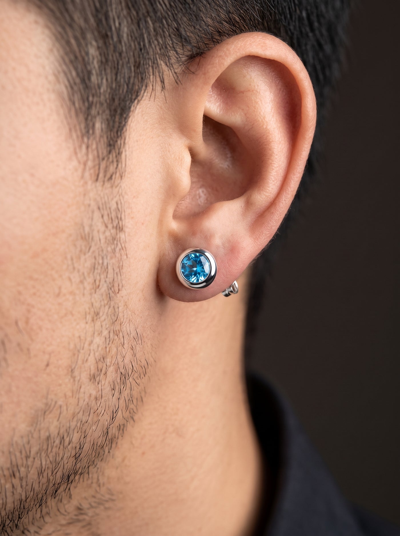 Boucle d'Oreille Homme DIAMANT BLEU (Paire)