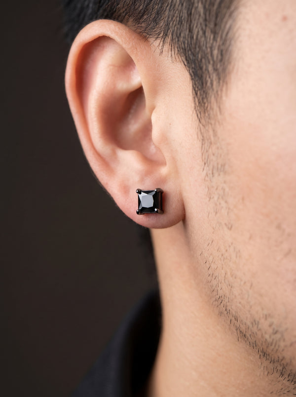 Boucle d’Oreille Homme DIAMANT CARRÉ NOIR (Paire)