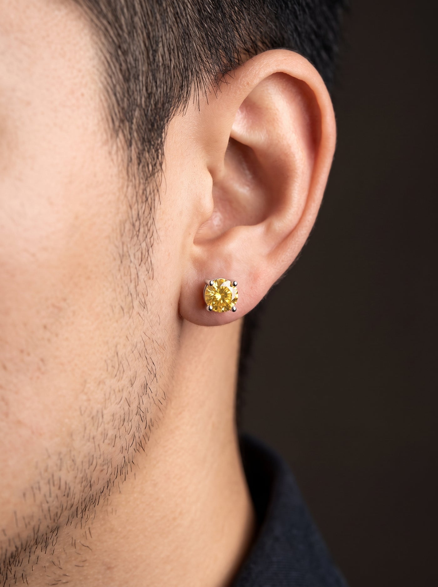 Boucle d'Oreille Homme DIAMANT JAUNE (Paire)