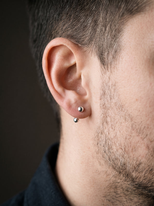 Boucle d’Oreille Homme DOUBLE BOULE (Paire)