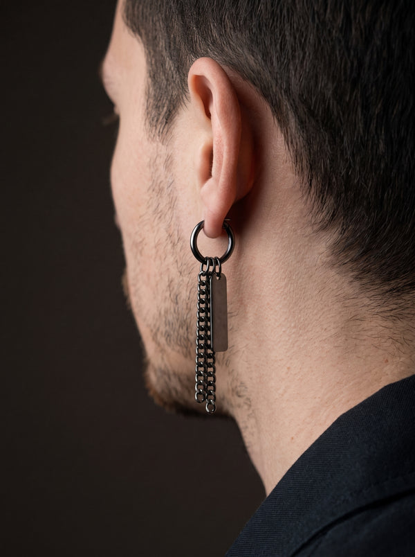 Boucle d'oreille noire homme fantaisie