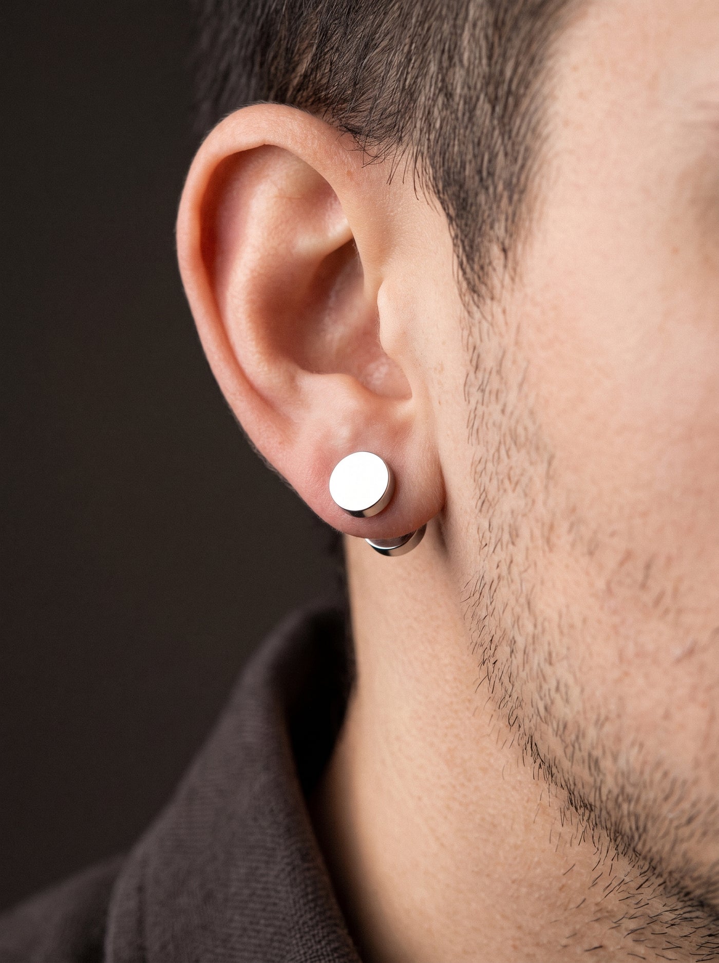Boucle d'Oreille Homme RONDE PLATE (Paire)