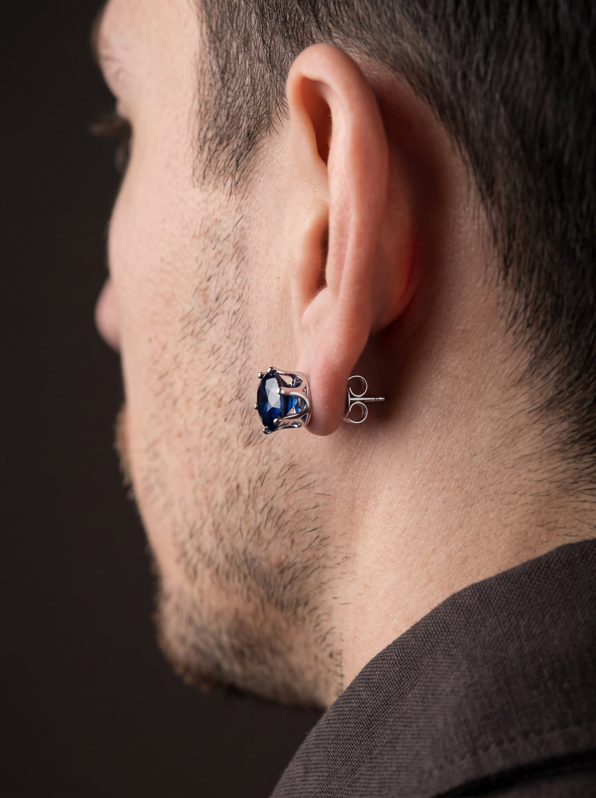 Boucle d'Oreille Homme Saphir