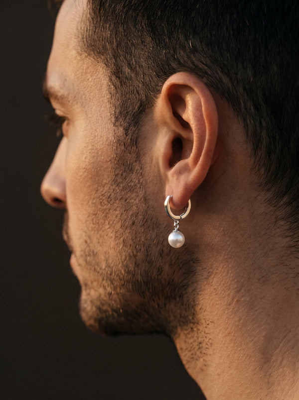 Boucle d’Oreille Homme PERLE PENDANTE (Paire)